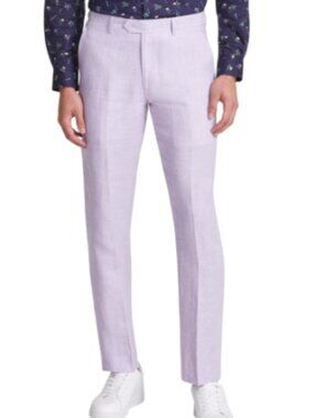 NWT Mens Bar III Slim Fit Lavender Linen Blend Flat Front Dress Pants size 30x32